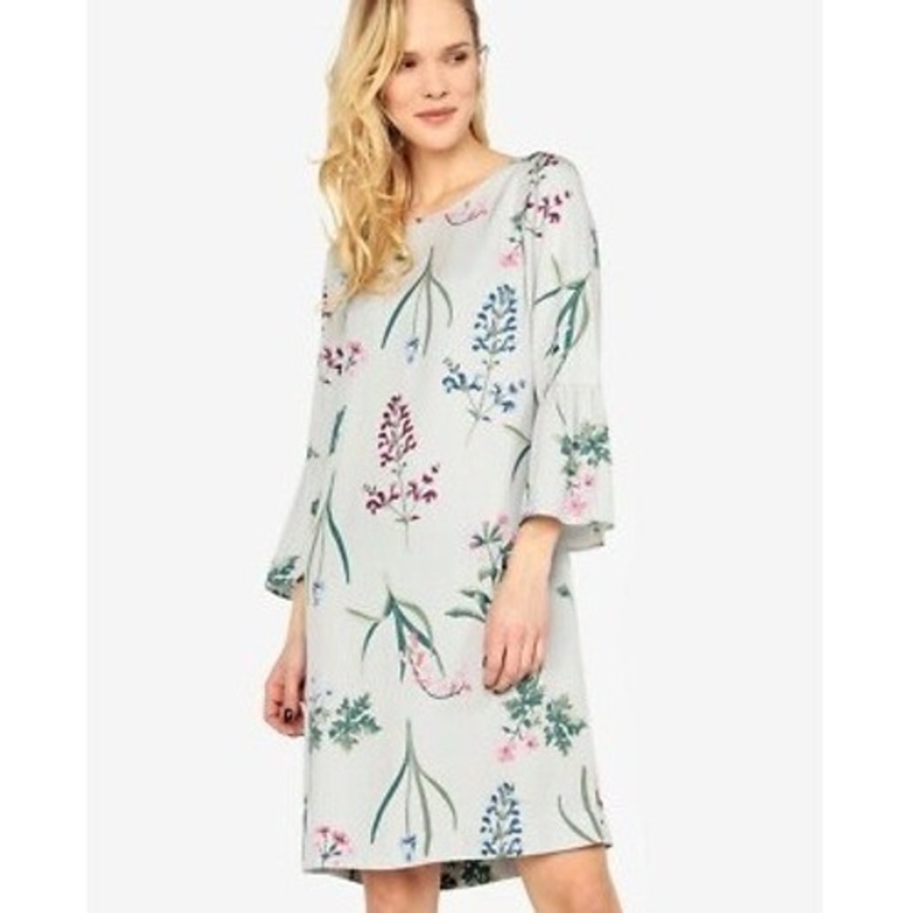 Joules Gardenia Dress Light Blue Floral Bell Sleeve Casual Womens Size US 2 UK 6